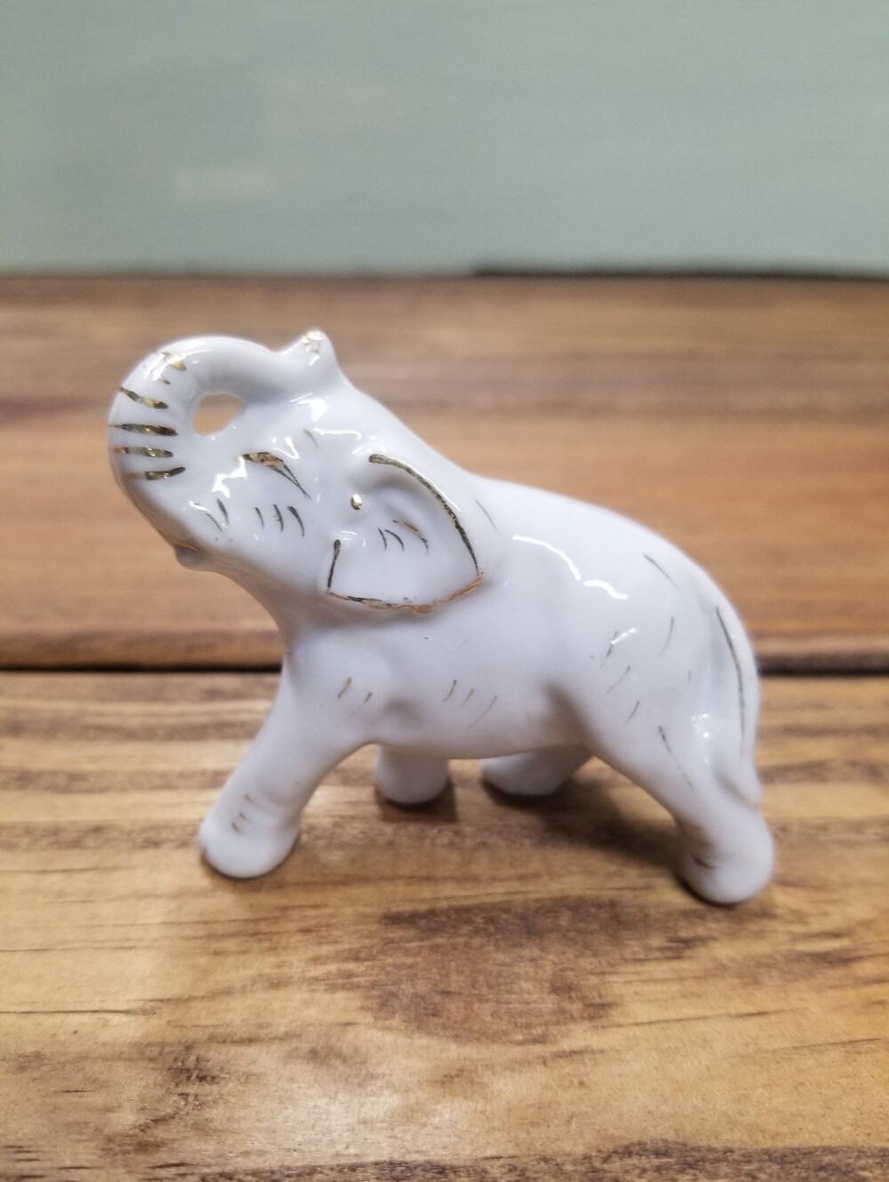 Vintage White Elephant Trunk Up Figurine Japan Collectible Decor